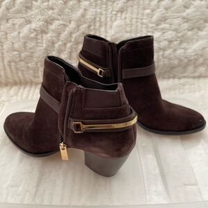 Ivanka Trump Brown Ankle Booties with Gold Zipper